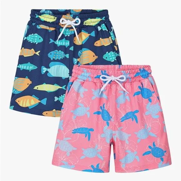 Colorful Fish and Turtle Swim Shorts Set LIKE NEW!!! - Picture 1 of 1